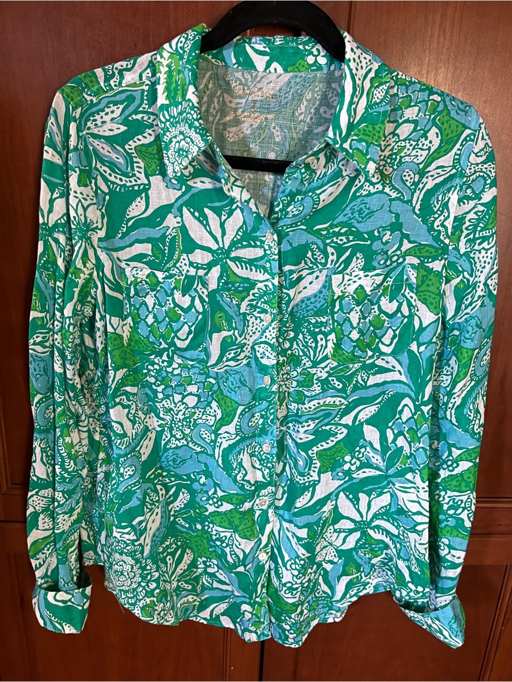 Lilly Pulitzer Safari Sangria Linen Shirt S
